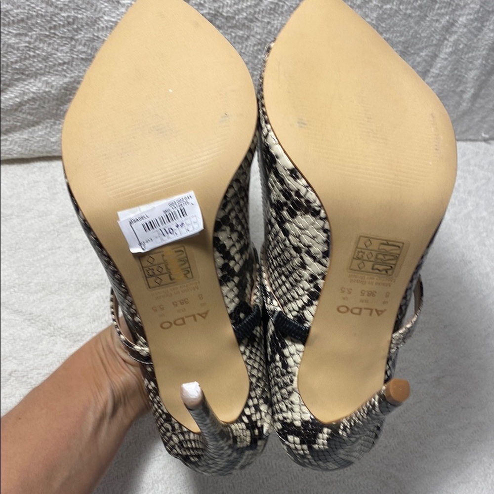 Aldo Snakeskin Patterned stiletto heels sexy reptile formal chic shoes open toe - Picture 8 of 12